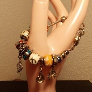 Gold Charm Bracelet with Yellow and White Beads